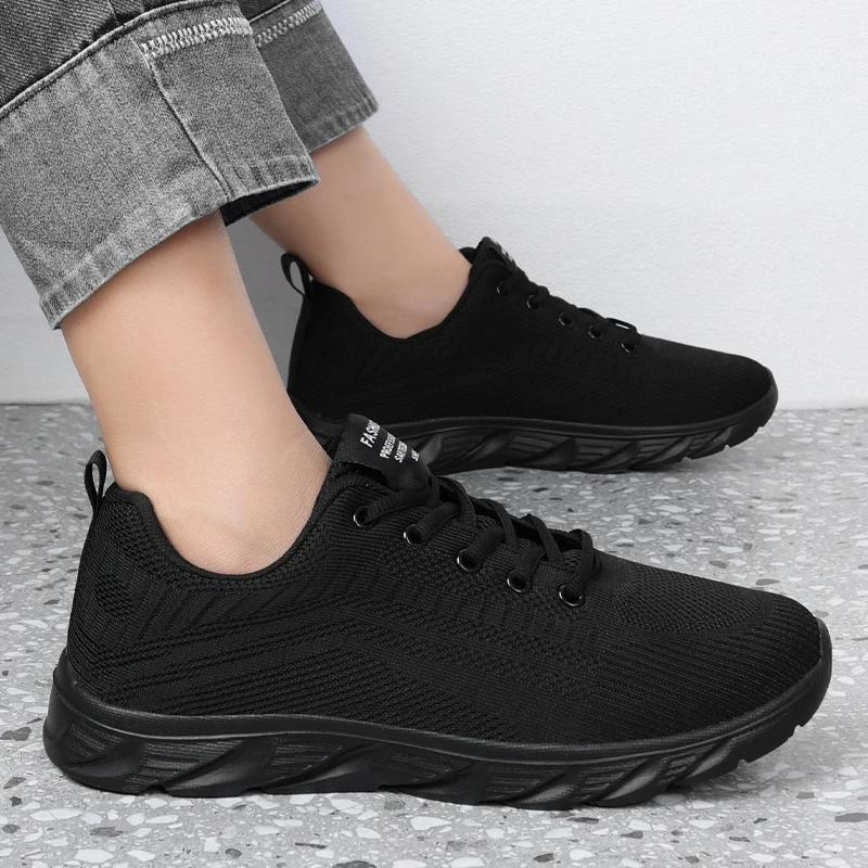 Men Breathable Knit Sneakers White Thick Sole Lace Up Lightweight Running Shoes Non Slip Soft Casual Sports Footwear for Gym view 3