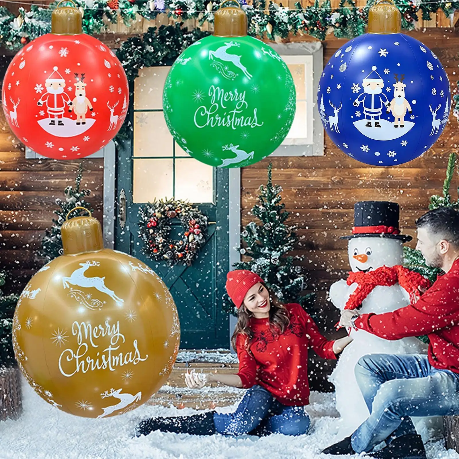 Inflatable Christmas Balls 24x18 Inch Funny Seasonal Outdoor Decor Giant Christmas Balls Inflatable Ornaments For Yard Patio