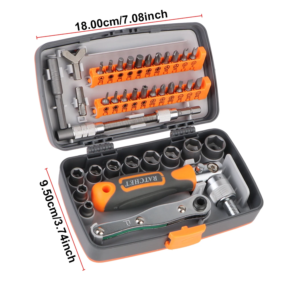 Household Hand Tool 38 in 1 Screwdriver Set Magnetic Ratchet Screwdriver Box 1 set Multifunctional Plum Shaped Rice Word