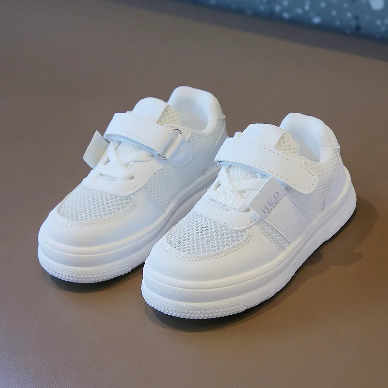 2024 Summer Children\'s Single Hollow Mesh Breathable Small White Shoes Shoes Girls Soft Sole Trend Board Shoes Boys Sneakers