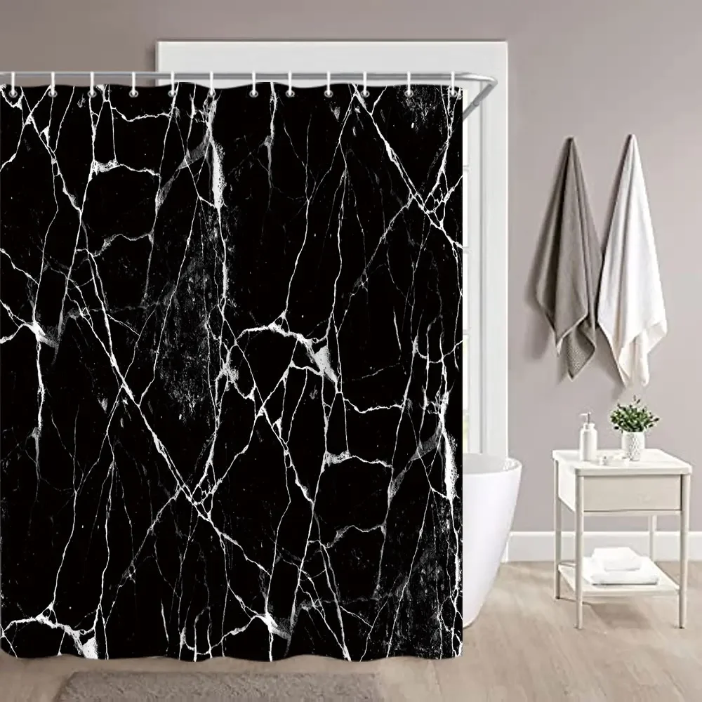 Black Gold Marble Shower Curtain Black Golden Cracked Lines Abstract Modern Washable Polyester Shower Curtains Bathroom Decor