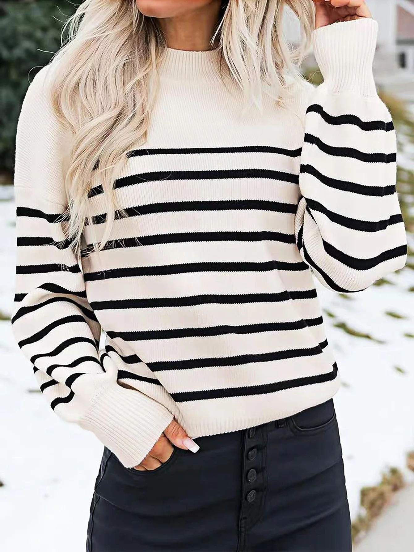 

Sumachi spring Korean long sleeve T-shirt women's stripes with loose round neck long sleeve stitching pure cotton knitted jacket