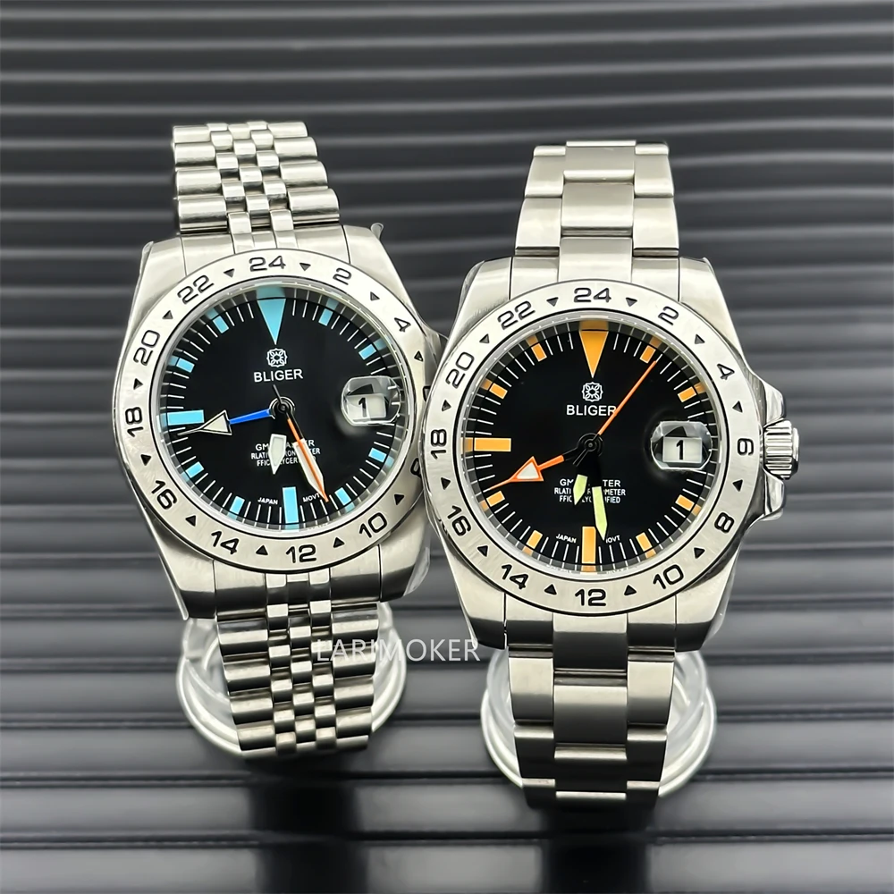 40mm GMT function automatic men\'s watch date 3 o \'clock position display luminous dial hands sapphire glass Oyster bracelet