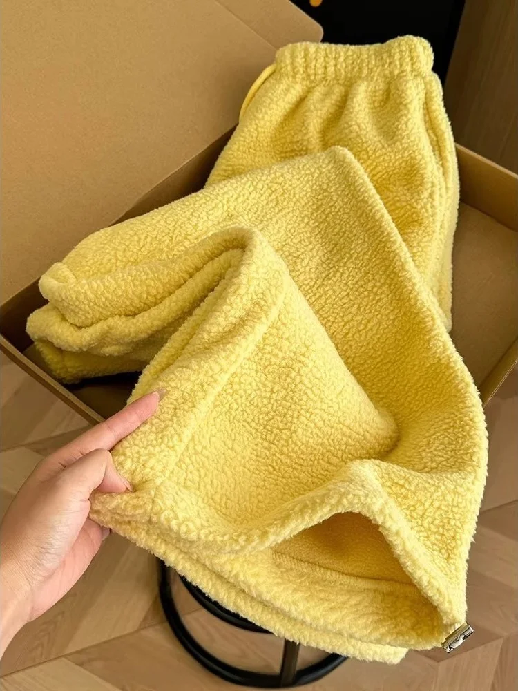 

Женские повседневные спортивные брюки с высокой талией, на флисовой подкладке, утепленные, из овечьего вельвета, широкие, осенне-зимние, новый стиль, удобные, хлопковые