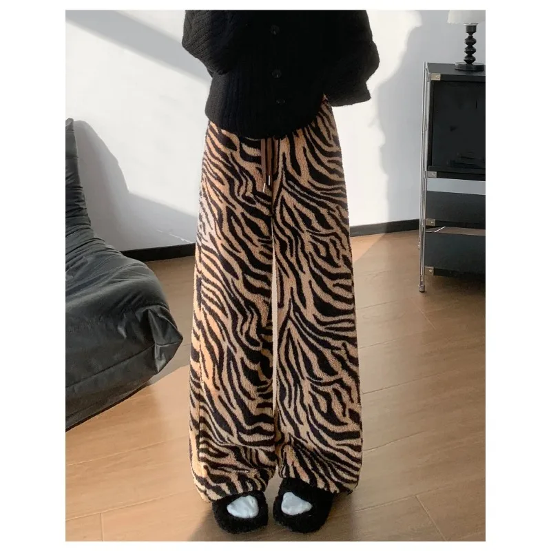 

Женские осенне-зимние повседневные брюки с принтом американского тигра, теплые, свободные, с высокой талией, драпированные, облегающие, широкие брюки-палаццо