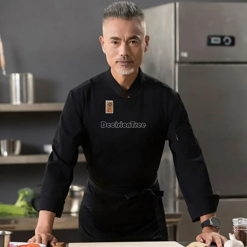 Uniforme clássico do cozinheiro chefe para homens, restaurante ocidental, uniforme da padaria, quarto do bolo, vestuário respirável fino do cozinheiro, estilo chinês, 2024