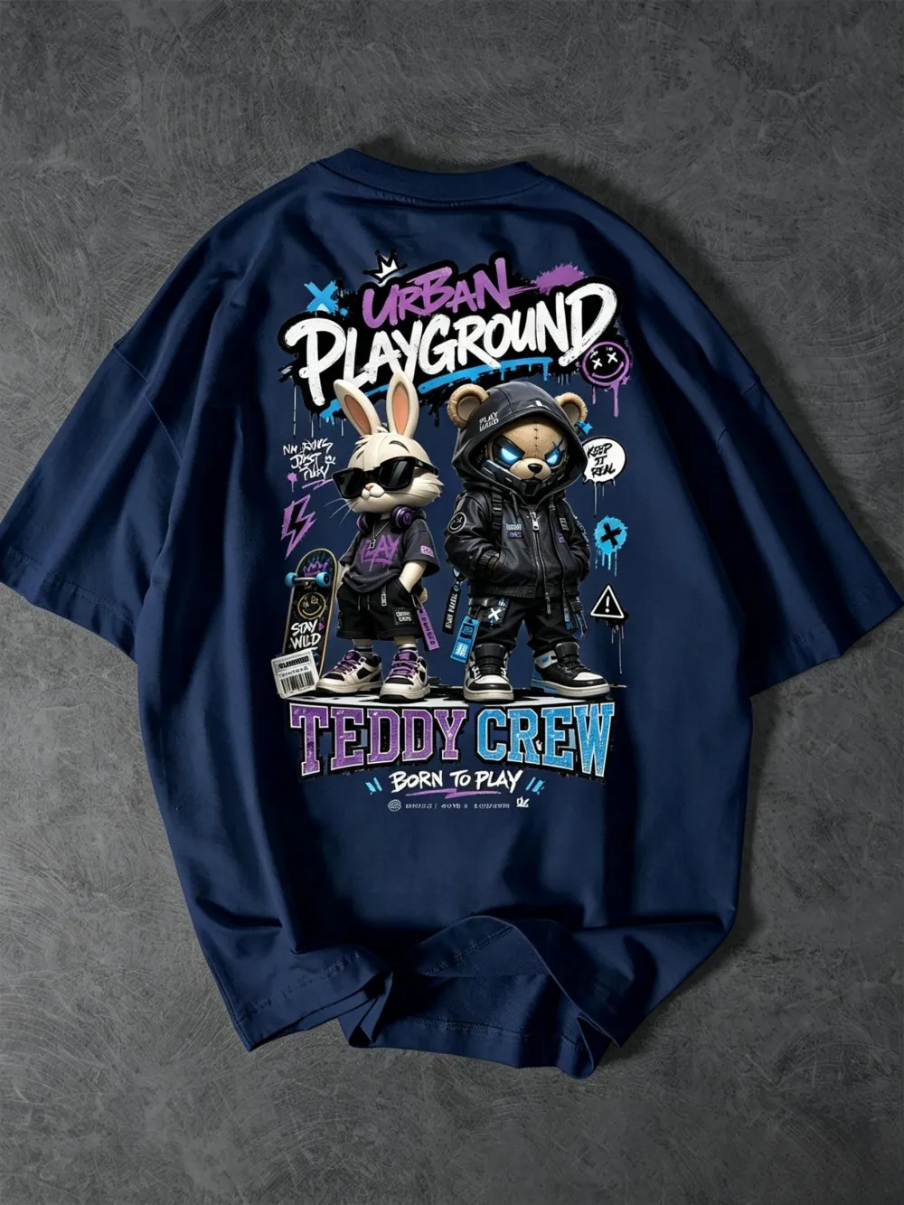 Nueva camiseta americana de verano para hombre, popular, con estampado de oso de peluche y letras, cómoda y transpirable, de cuello redondo, para uso en exteriores y estilo urbano.