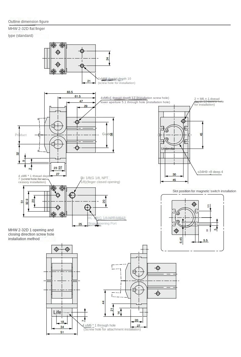 MHW2 Luftgreifer Pneumatischer Finger 180 ° Winkelzylinder mit Zahnstangenantrieb MHW2-20D/D1 MHW2-25D/D1 MHW2-25D MHW2-32D/D1 – Detail 10