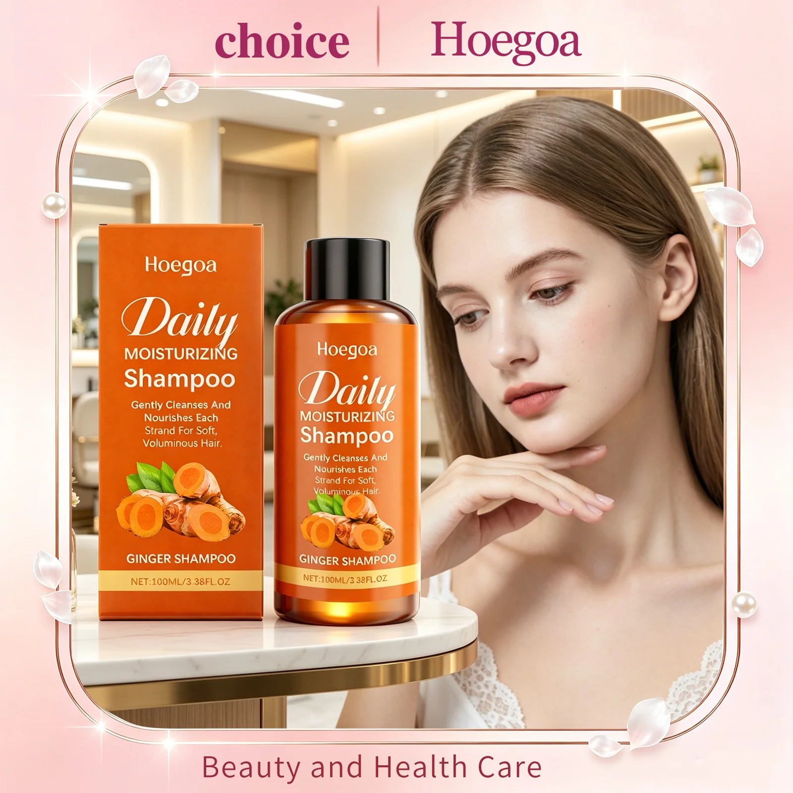 Hoegoa Natural Ginger Hair Growth Shampoo Anti Hair Loss Dandruff Removal Oil Control Strengthen Voluminous Herbal Shampoo 100ml