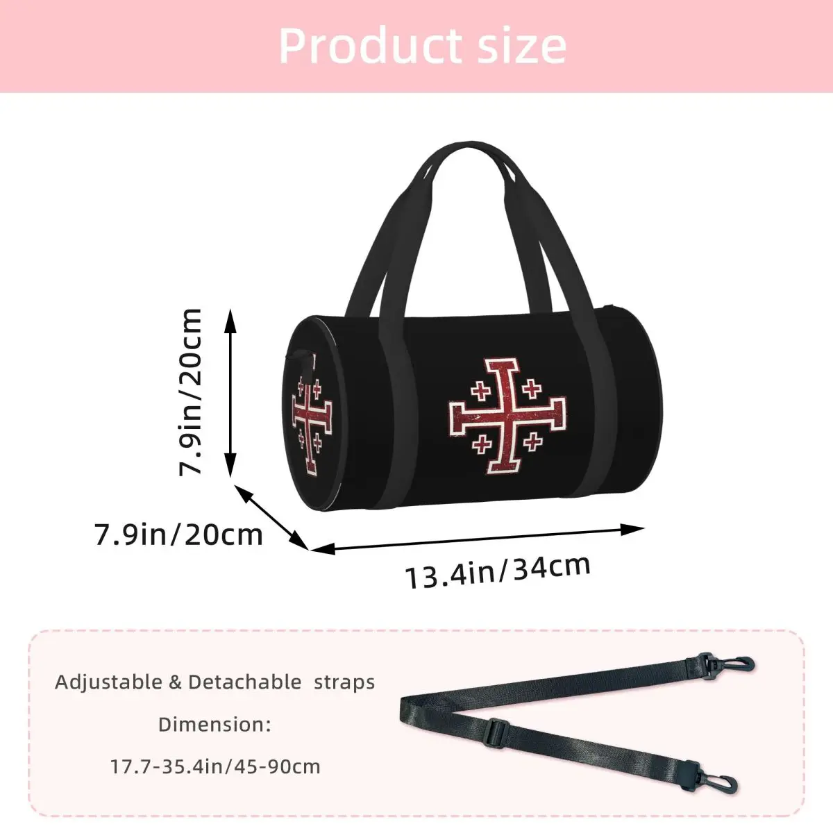 Jerusalem Cross Medieval Knights Cross Crusader Luggage Bag Multi-Functional Duffle Tote Bag Handbags Gym Bags Fitness