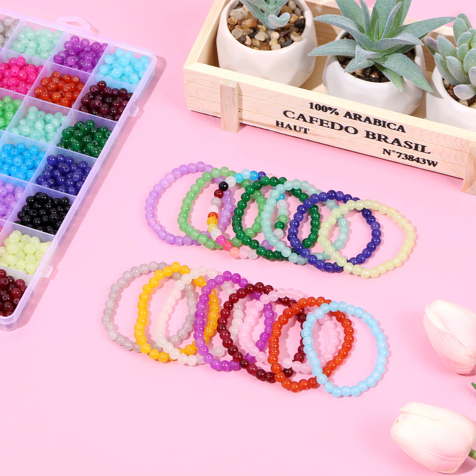 

1400Pcs Bracelet Glass Beads Kit 28 Colors 6mm Jewelry Making Beads Multicolor Round Beads Set DIY Bracelets Necklace Beads Set