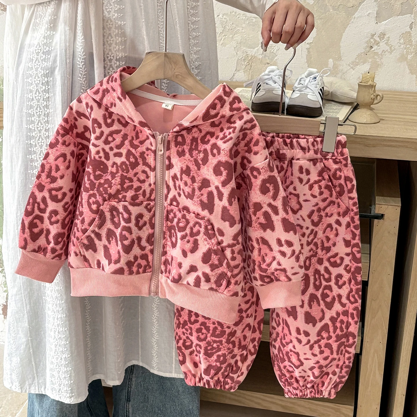 Faionable Leopard Print Children's Casual Outfit Set for Girls Baby Autumn Wear Two-Piece Set Korean Sle Loose Fit