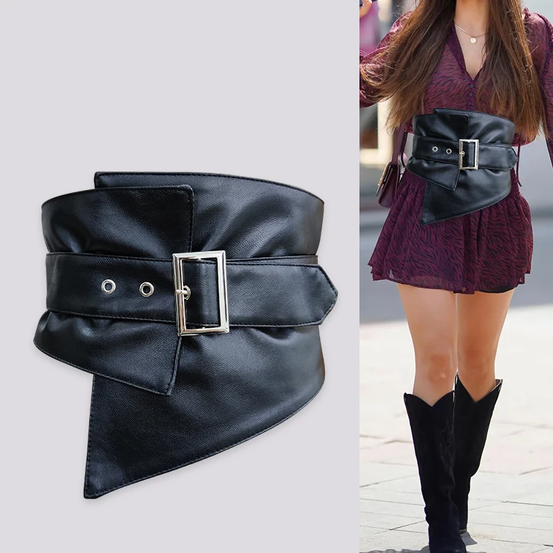 Elastic Black Leather Wide Corset Belt Woman Dress Adjustable Designer Belts For Women High Quality Big Cummerbunds Waistband