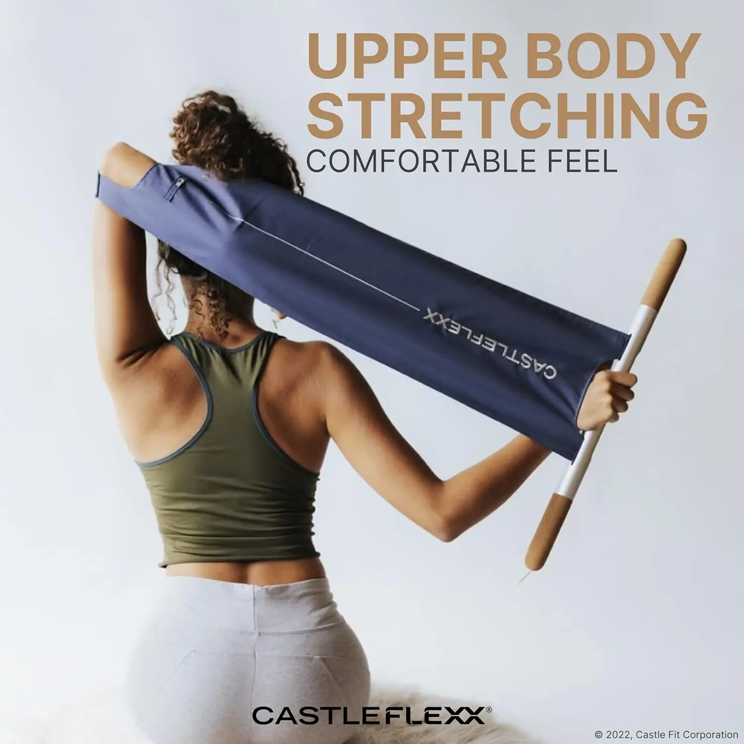 Stretching, Exercise, Physical Therapy, and Yoga with Non - Elastic Stretch Strap, Aqua Color, Cork Handles, Height up to 5’9”