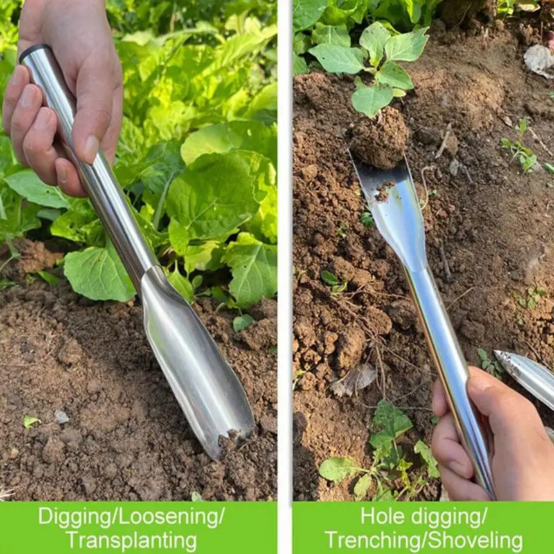 Small Garden Shovel Stainless Steel One-Piece Hand Trowel Rust Resistant Garden Tool Quicker Work Digging Weeding Comfort Grip