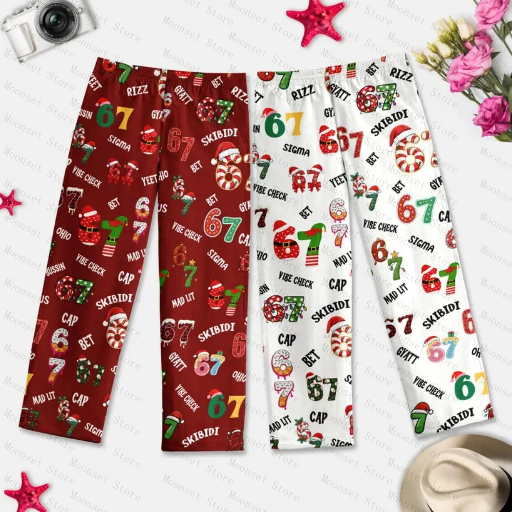 

Funny 67 Meme Christmas Paints Trendy 67 Viral Slang Gen Z Gen Alpha Six Seven Christmas Pjs 6 7 Hot Number Milk Silk Home pants