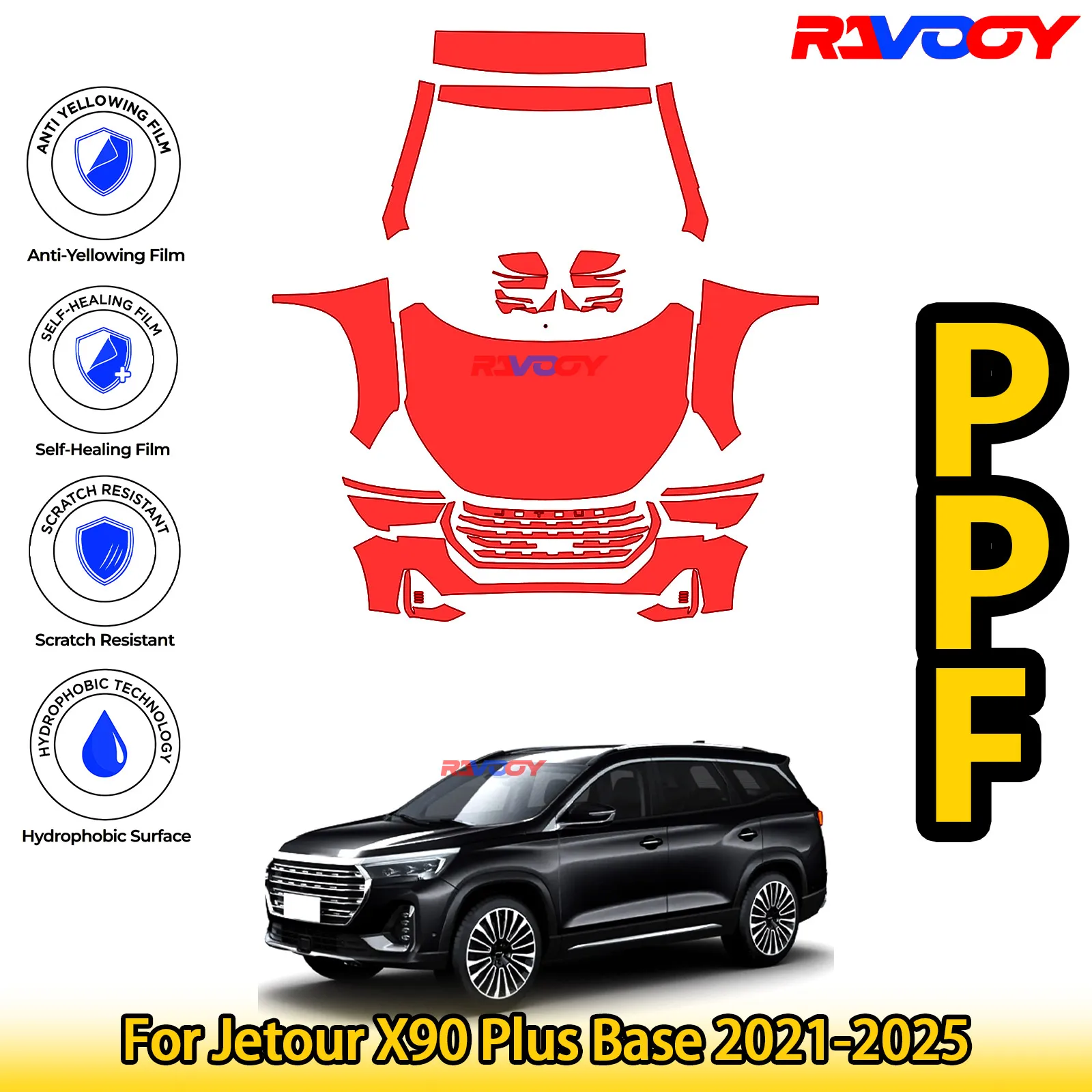 

For Jetour X90 Plus Base 2021-2025 Glossy Matte Black Precut front PPF Kit Paint Protection Film