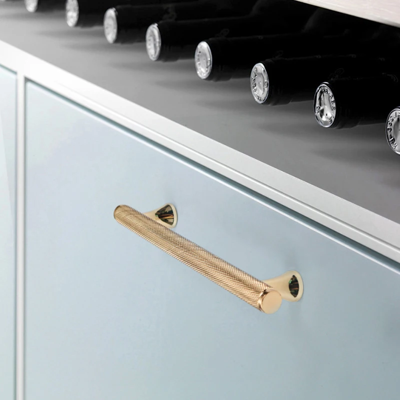 Elegante 4 Uds. Tiradores moleteados de latón macizo para muebles, tiradores para cajones, armario, cocina, tocador, TV, bolígrafos