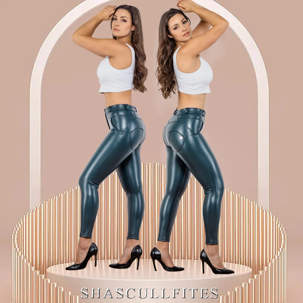 

Женские брюки Shascullfites Melody из экокожи, эластичные леггинсы без животных, синие кожаные виниловые брюки