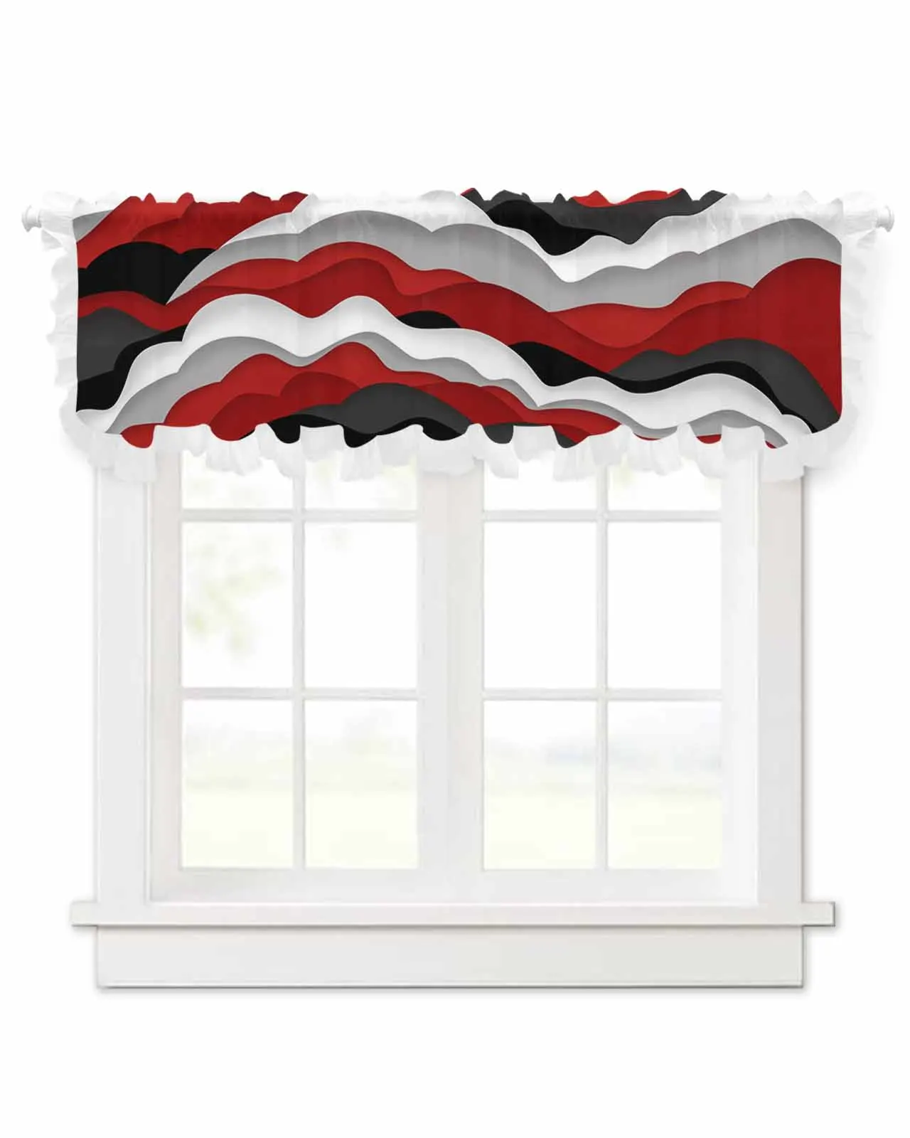 Waves Black Red Gradient Short Tulle Half Curtains for Living Room Kitchen Door Cafe Window Sheer Valance Drapes