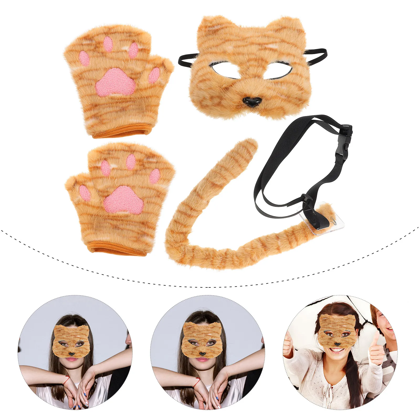 

1Set Realistic Cat Mask Tail Paw Gloves Kitten Costume Accessories for Halloween Cosplay Party Carnival Cat Masks