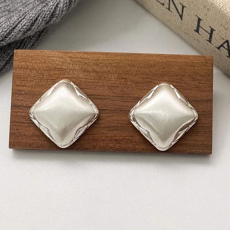 

Real 925 Sterling Silver 18K Gold Brushed Square Stud Earring for Women Trendy Fine Jewelry Minimalist Geometric Accessories