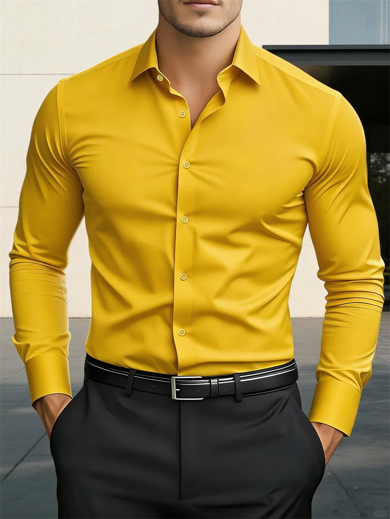 New New Men's Formal Long Sleeved Lapel Shirt, New Solid Color Outdoor Men's Fashionable Button Up Shirt Top - Aliexpress Deal