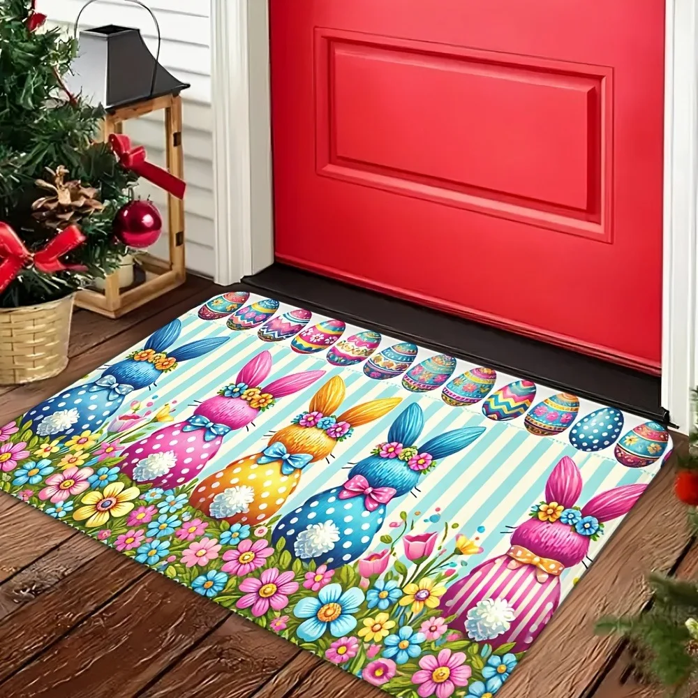 عيد الفصح سعيد السجاد حصيرة البساط مع البيض المائية الأزهار الفراشات مخطط الأرانب ديكور المنزل الملونة أرضية داخلية حصيرة #1