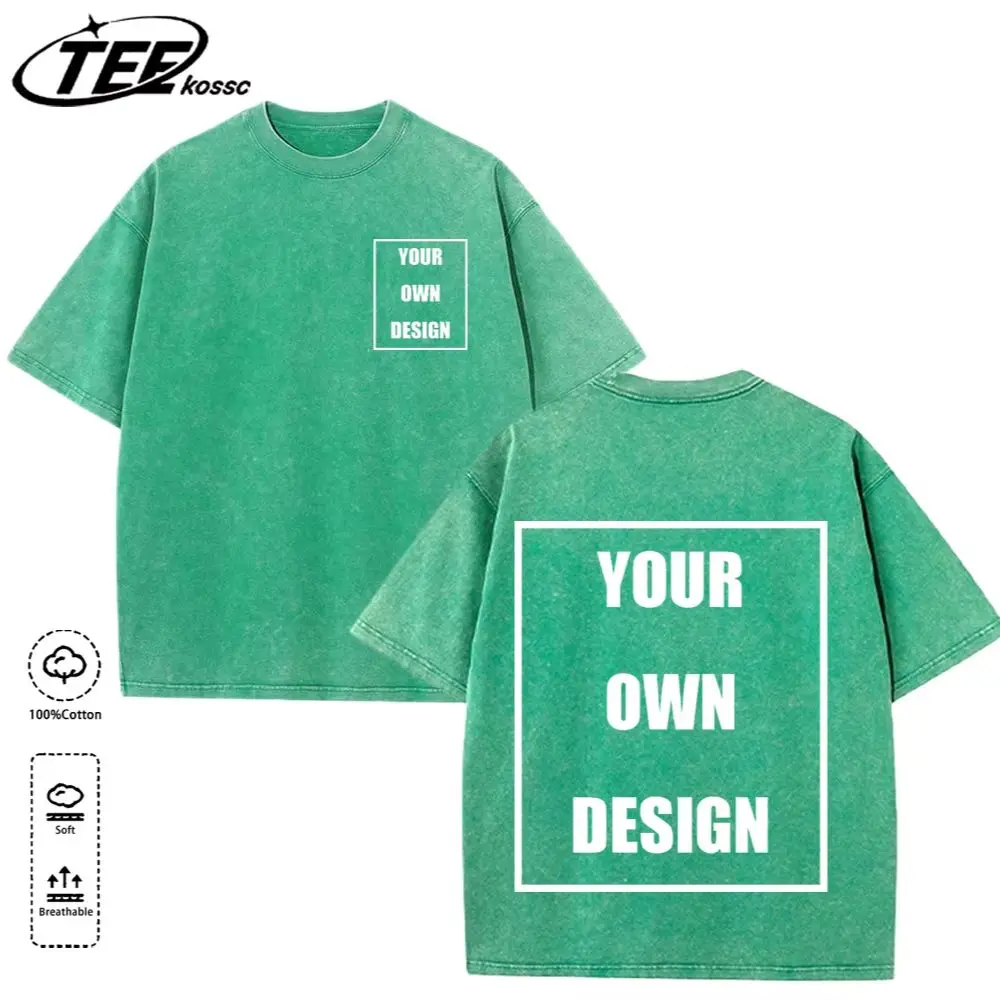 Custom Your Logo Print Summer Cool Snow Wash T-Shirt Cotton Casual Loose Short Sleeve Fashion Retro Tee Soft Couple Streetwear