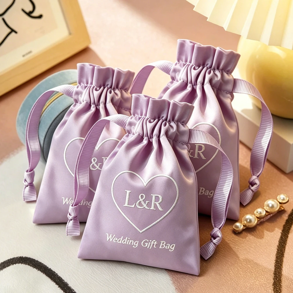 

100Pcs 9x12cm Silk Gift Bags Satin Drawstring Pouch Custom Logo Packaging Jewelry Necklace Bead Hair Key Cosmetic Storage Sachet