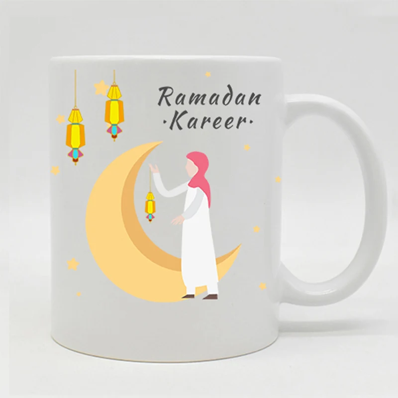 White Mubarak-Happy Eid Blessing After Ramadan Islamic Muslim Holidays crescent ceramic ramadan mugs