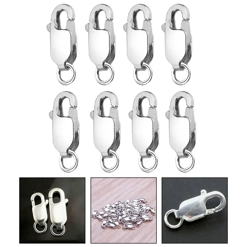 Real Solid 925 Sterling Silver Spring Lobster Clasps Hooks Claw Jewelry Making Findings Close Sealed Ring Buckle 4 Sizes