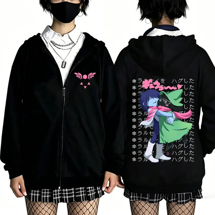 Game Deltarune Ralsei Kris Zipper Hoodie Men Casual Humor Harajuku Zip Up Jacket Unisex Long Sleeve Oversized Zip Up Sweatshirt