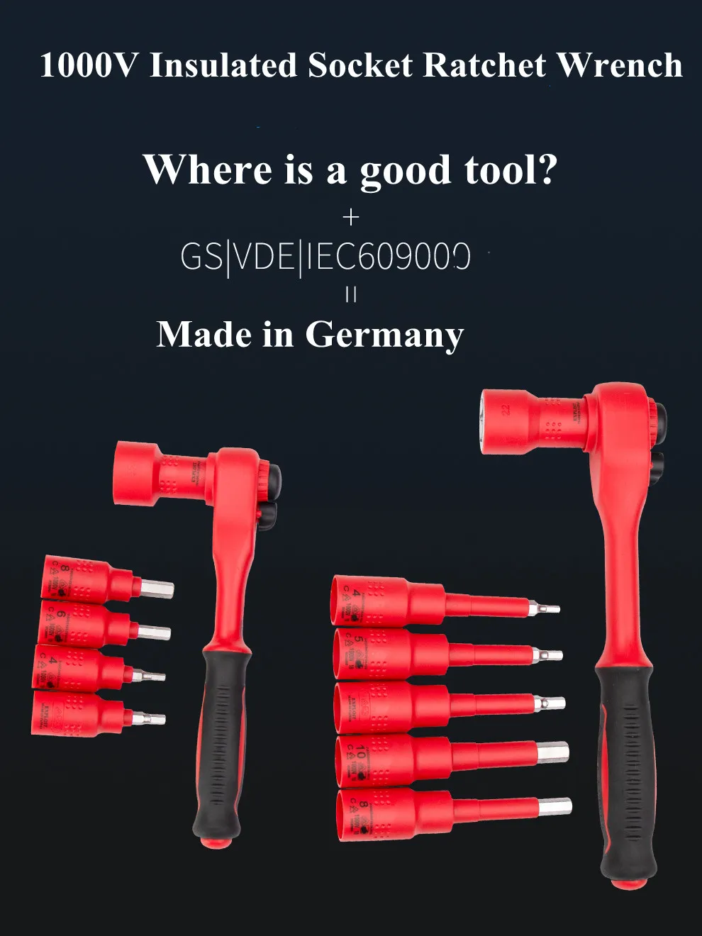 Insulated Ratchet Socket Wrench Set Made In Germany VDE Certified 3/8\