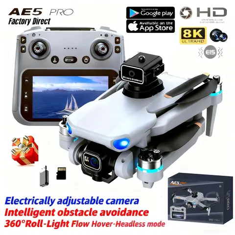 AE5 Pro Drone 8K HD 4.5" Screen Control 20 Min Battery Headless Mode Helicopter 360° Flip Quadcopter Mini Drone Kid Toy