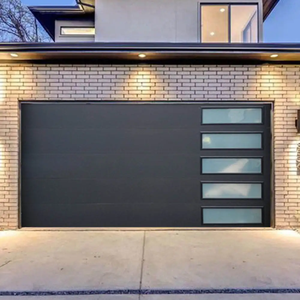 Long Lasting and Durable Outdoor Garage Door Embedded Glass Aluminum Alloy Garage Door Intelligent Electric Finished Garage Door