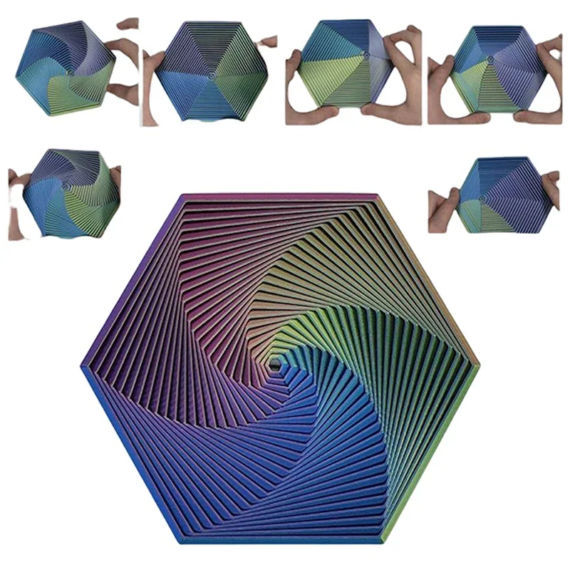 Ferramenta de alívio do estresse de impressão 3D de brinquedo fractal hexagonal de mudança espiral