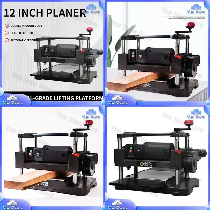 12 inch 305mm Woodworking Thicknesser for Desktop Planing Tools Small Wood Thickness Planer with Spiral Cutter Head for DIY