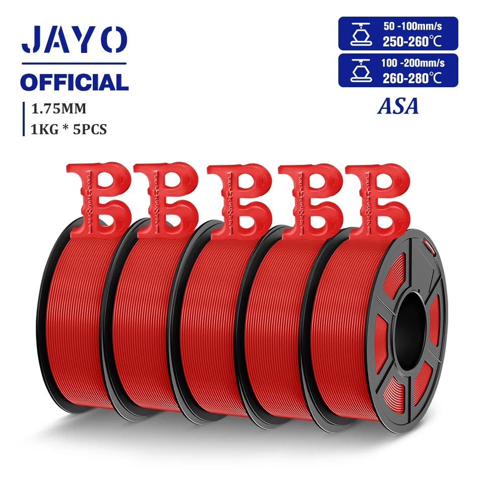 JAYO ASA Filament 1,75 mm 3D-Drucker-Filament ASA 5 Rollen/Set UV/Regen/hitzebeständiges robustes 3D-Filament 1 kg für FDM-3D-Drucker
