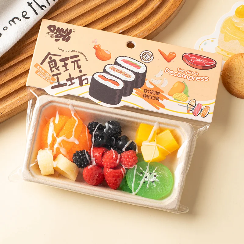 Lustige Simulation Lebensmittel Fidgets Spielzeug Sushi Obst Mochi Squishy Sensorisches Spielzeug für Kinder Erwachsene TPR Squeeze Stress Relief Abreact Spielzeug