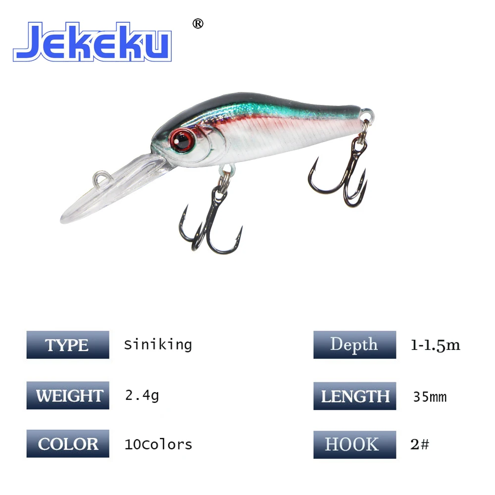 JEKEKU  NEW 1pc Sinking Minnow Fishing Lure  35mm 2.4g with 2 Fishing Hooks Lures Aritificial Wobblers Hard Bait Plastic Baits