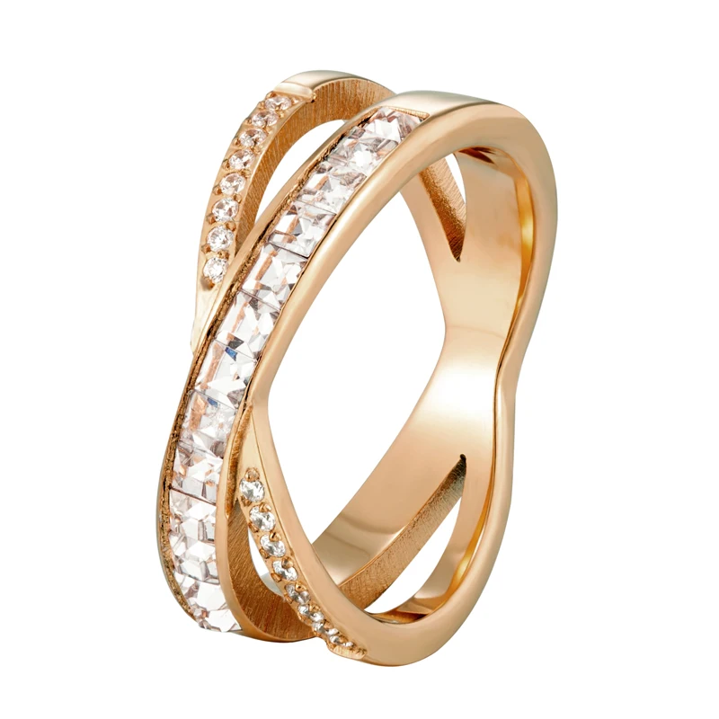 Schönes Design Biforked Inlay Zirkon und Kristall Ring für Frau Edelstahl Hochzeit Schmuck Ring Liebesgeschenk – Detail 6
