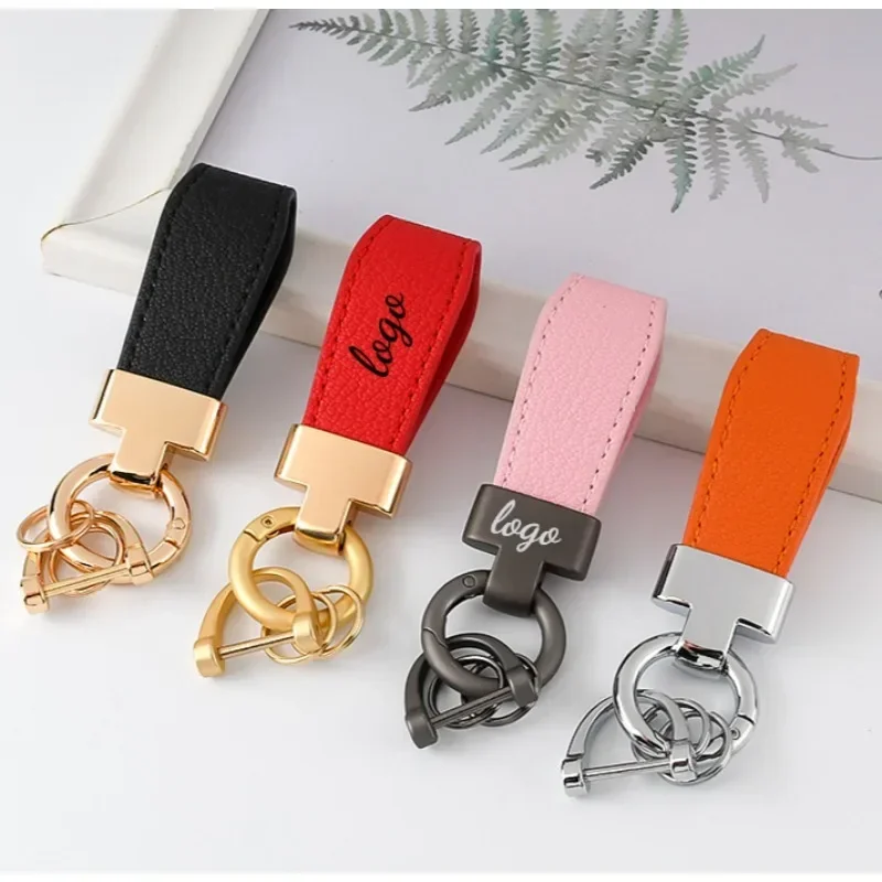 

Custom Logo PU Leather Keychain Men's Women's Laser Engrave Name T Buckle Metal Keyring Personalize Car Key Chains Holder Gifts