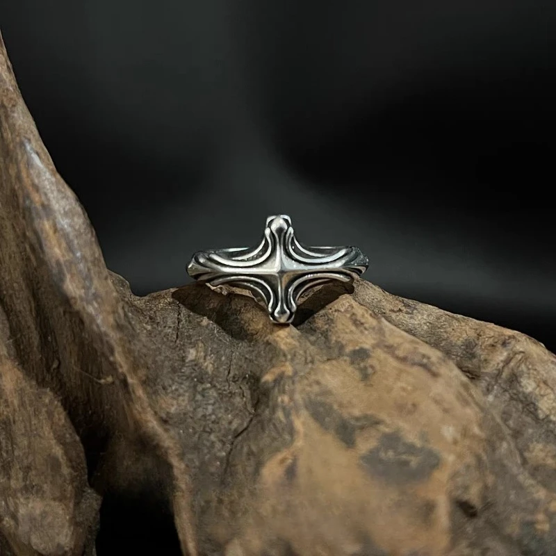 حلقة جديدة مصنوعة يدويًا من خليط معدني متقاطع عتيق داكن، حلقات متخصصة ومتعددة الاستخدامات