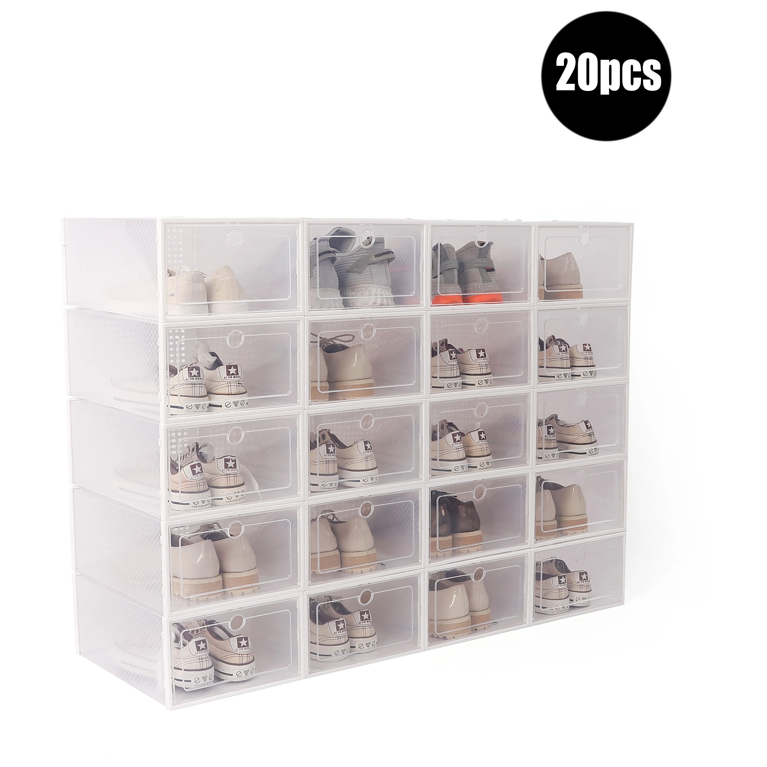 Shoe Storage Box, Set of 20 Shoe Storage Lightweight Plastic Organizers Stackable Shoe Storage Box Rack Containers Drawers