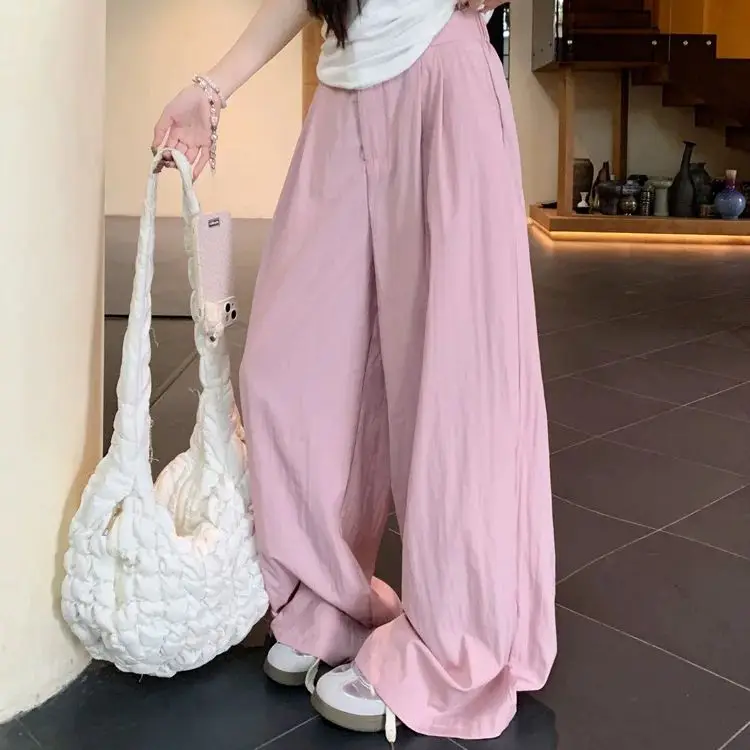 

American solid color high waist casual pants wide leg pants women 2024 summer loose drape mopping pants long pants