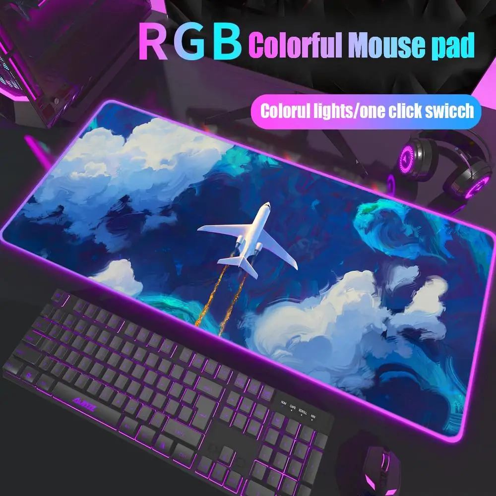 

Aviation Airplane Mouse Pad Gamer Rgb Desk Mat Back Light Led Mousepad Setup Gaming Accessories Deskmat Big Mousepad Backlight