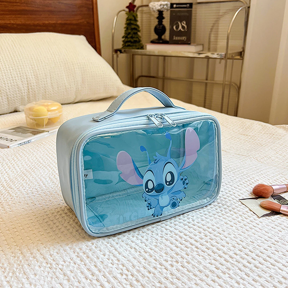 Disney Anime Cartoon Stitch Lotso PU borsa per il trucco borsa per la conservazione borsa per cosmetici trasparente di grande capacità portatile