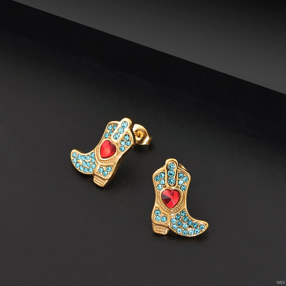 Modisches Edelstahl PVD 18K vergoldetes Schmuckset mit Stiefel-Ohrringen - Wasserdicht, farbecht, antiallergisch – Detail 1