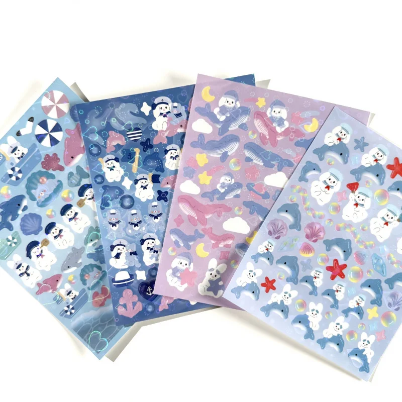 

1/4 шт. корейский лазерный милый мультфильм темно-синий кролик дельфин кит акула наклейки справочник фотокарточка скрапбук DIY декоративные наклейки